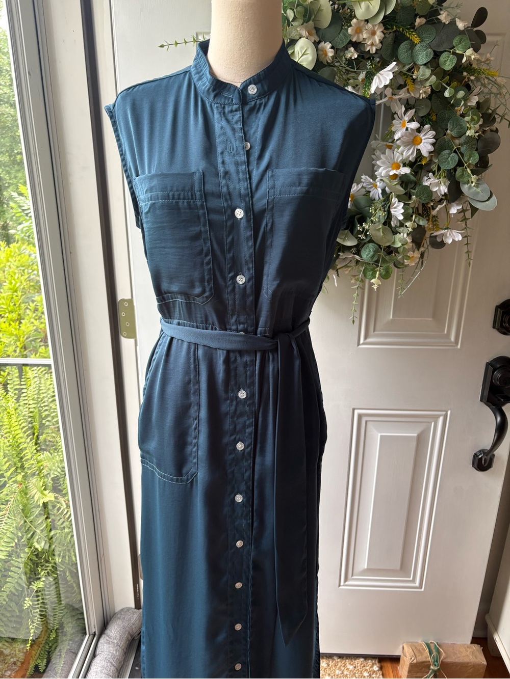 MELLODAY Sleeveless Shirt Midi Dress in Deep Teal